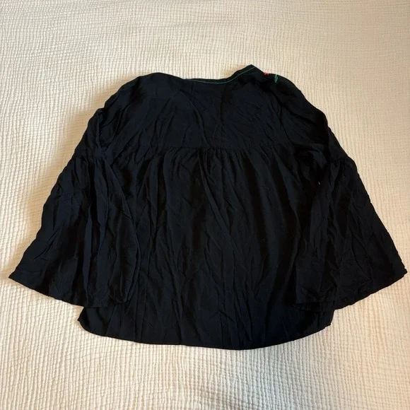 LOFT Top Womens Sz Medium Black Floral Embroidered Bell Sleeve Boho Y2K Festival - Picture 5 of 10